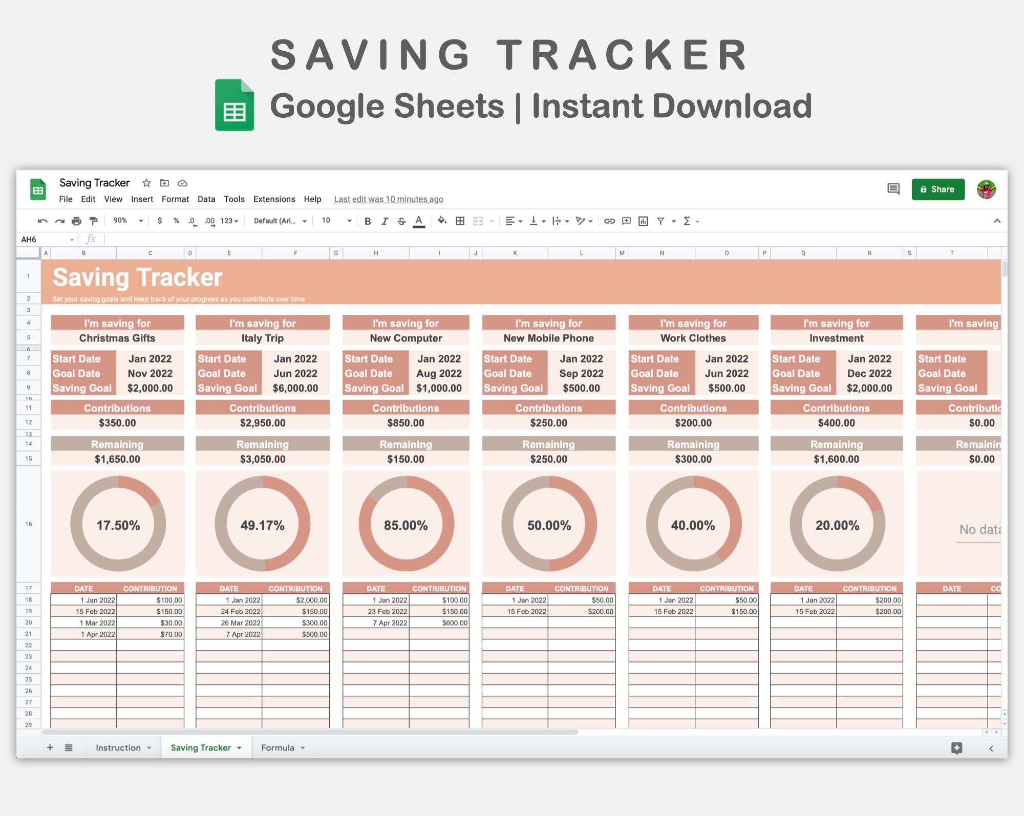 Google Sheets - Savings Tracker - Neutral – kjunstudio