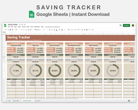 Google Sheets - Savings Tracker - Earthy