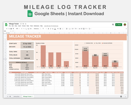 Google Sheets - Mileage Log Tracker - Neutral