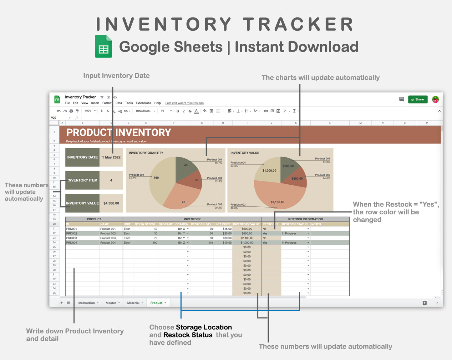 Google Sheets - Inventory Tracker - Earthy