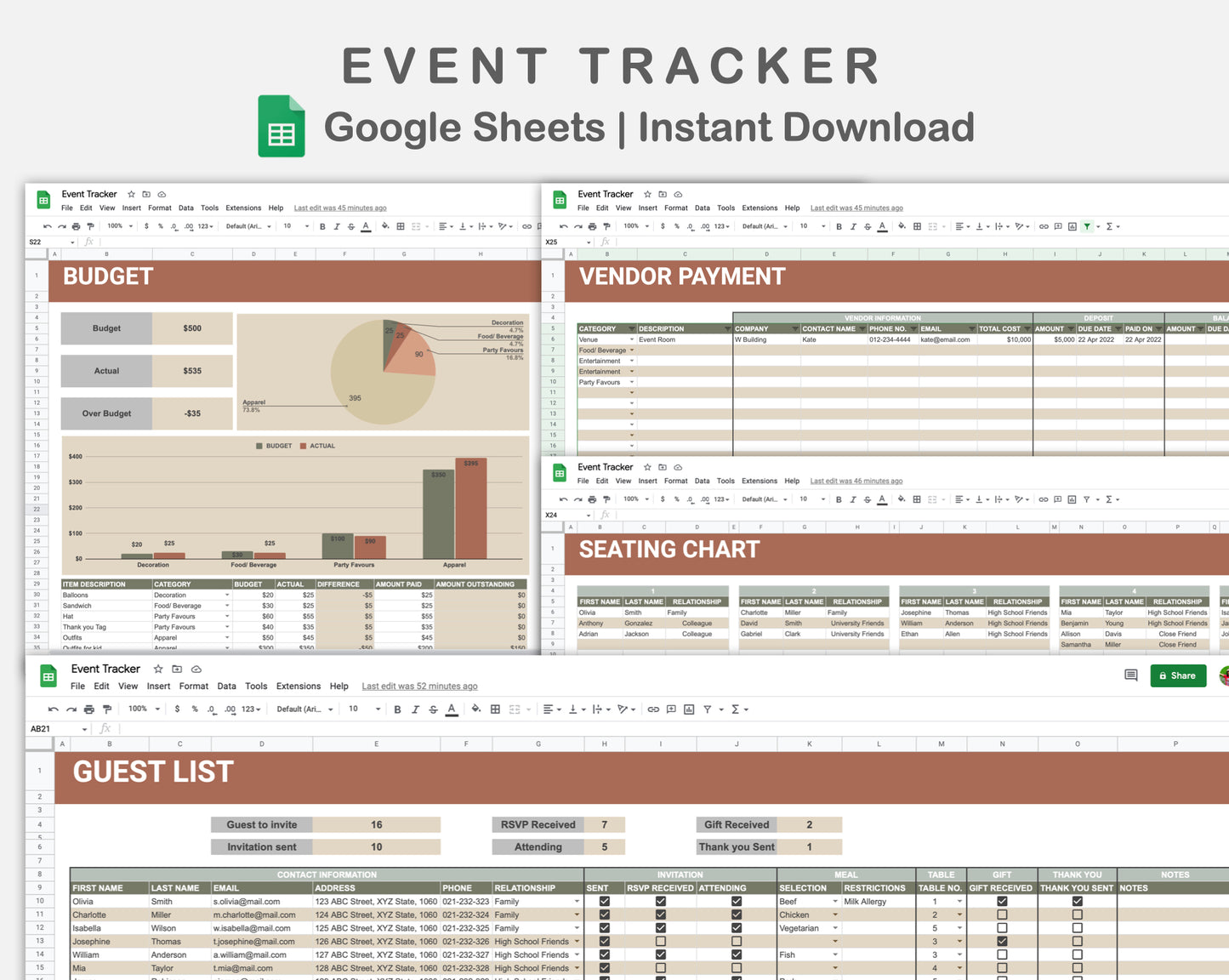 Google Sheets - Event Planner - Earthy