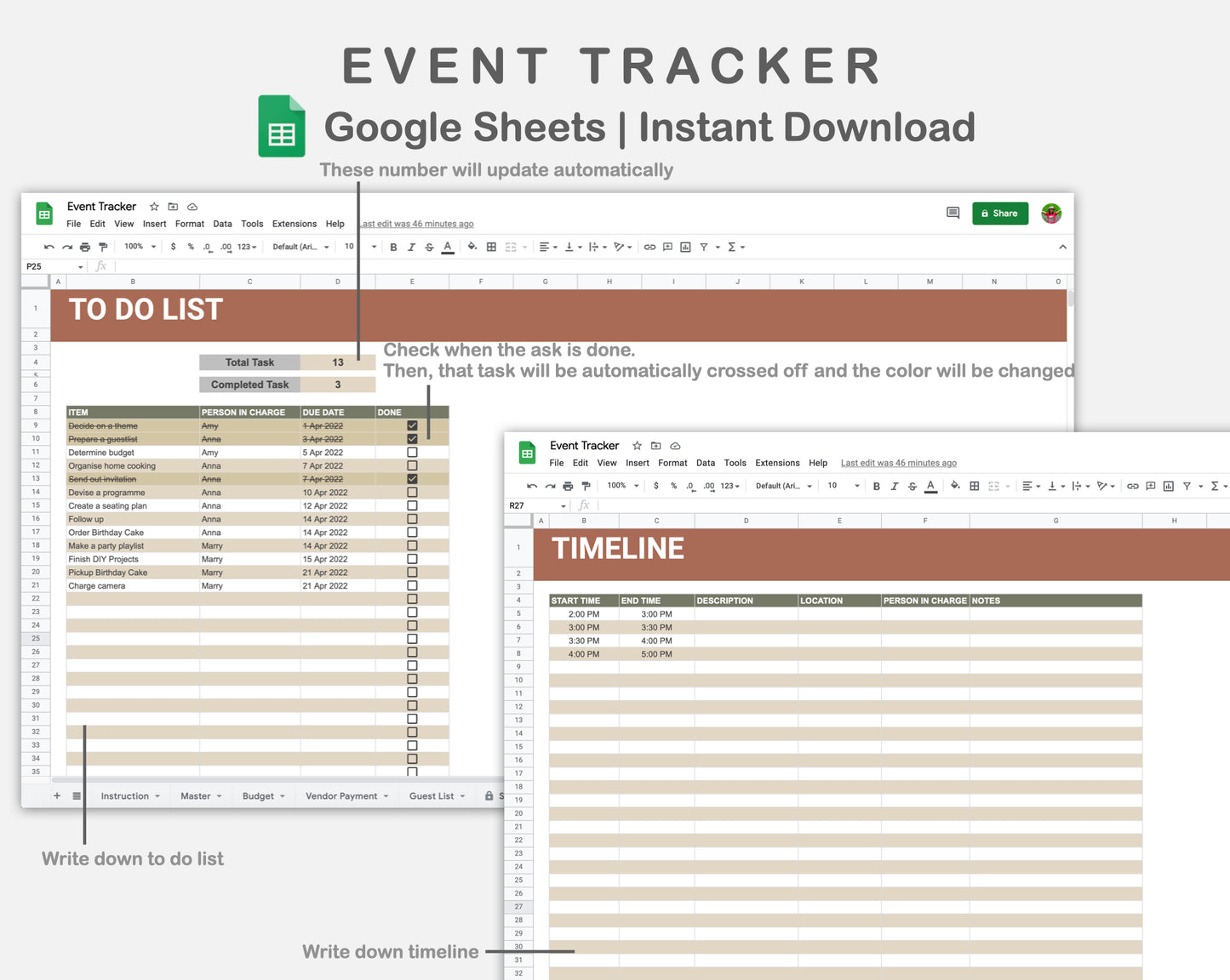 Google Sheets - Event Planner - Earthy