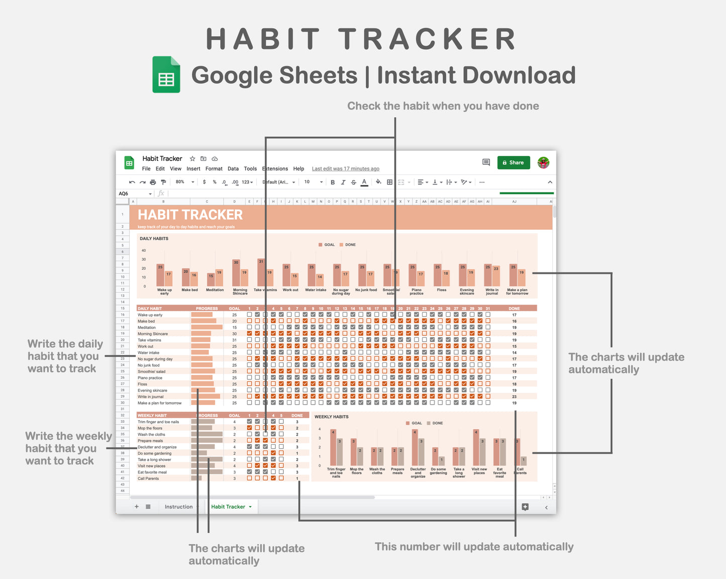 Google Sheets - Habit Tracker - Neutral