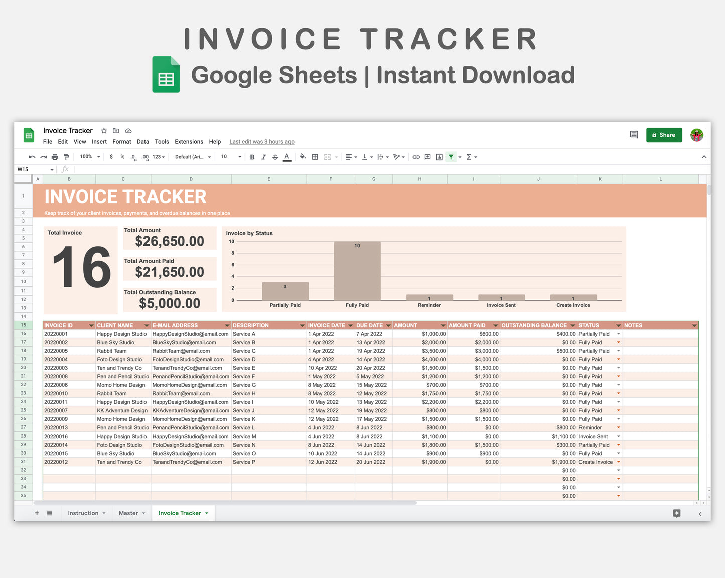 Google Sheets - Invoice Tracker - Neutral