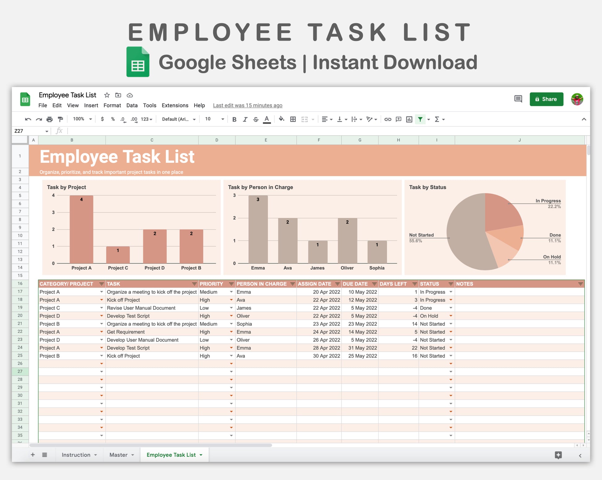 Google Sheets - Employee Task List - Neutral – kjunstudio