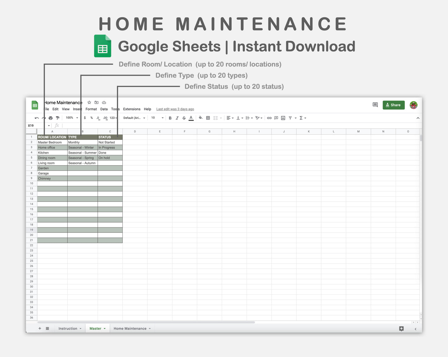 Google Sheets - Home Maintenance - Earthy