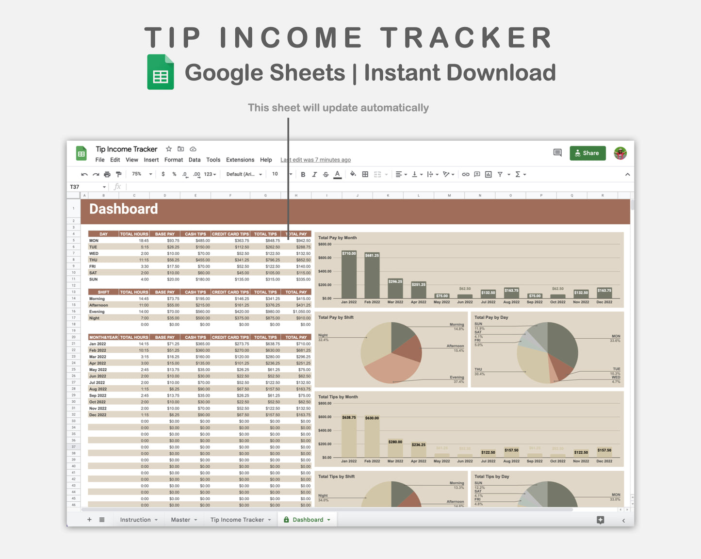 Google Sheets - Tip Income Tracker - Earthy