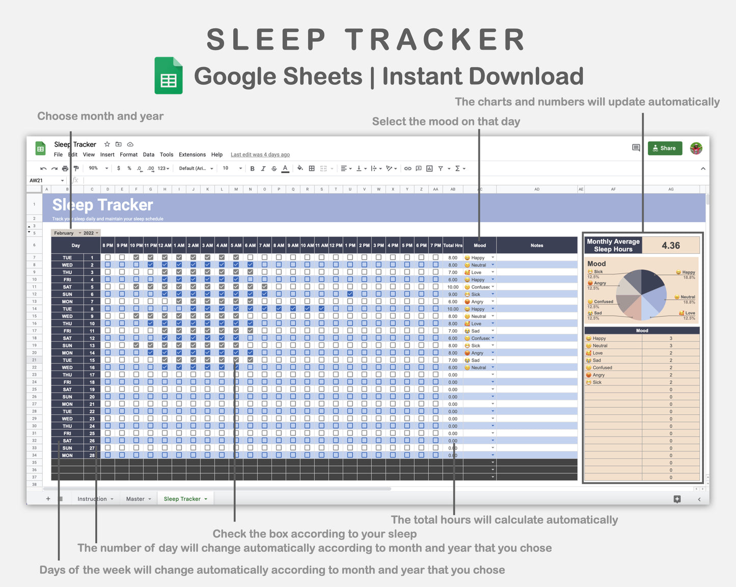 Google Sheets - Sleep Tracker - Sweet