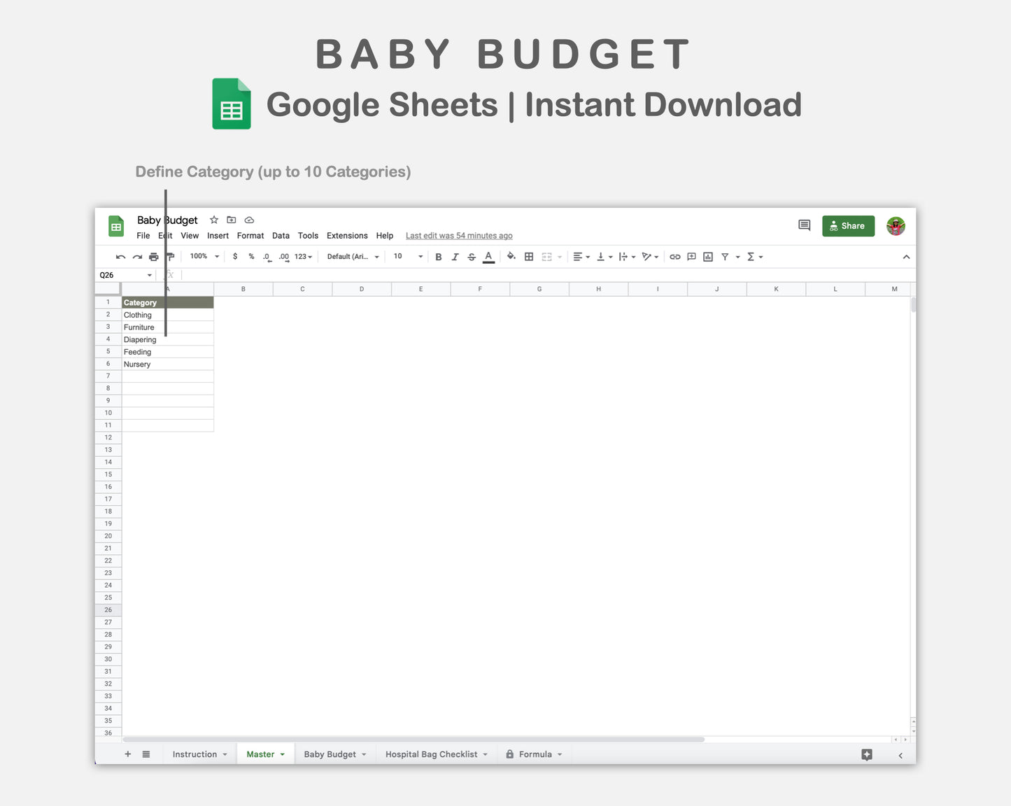 Google Sheets - Baby Budget - Earthy