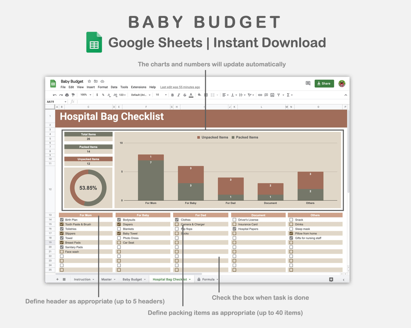 Google Sheets - Baby Budget - Earthy