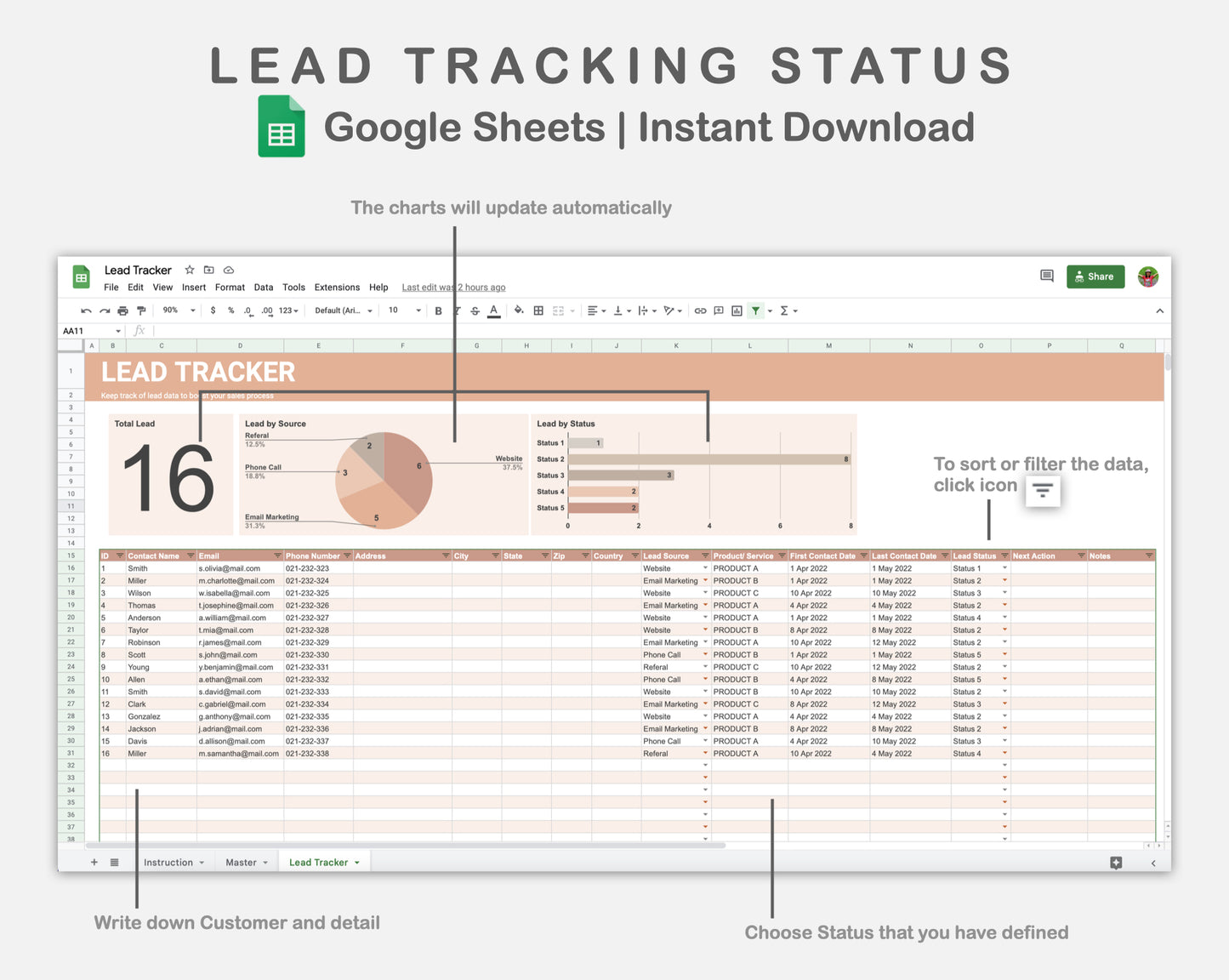 Google Sheets - Lead Tracking Status - Neutral