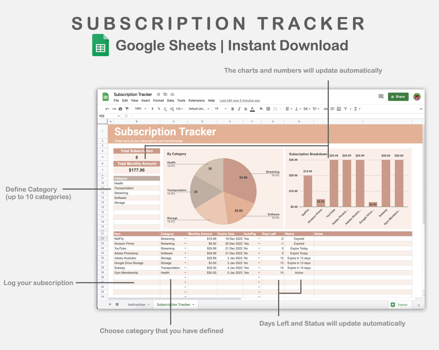 Google Sheets - Subscription Tracker - Neutral