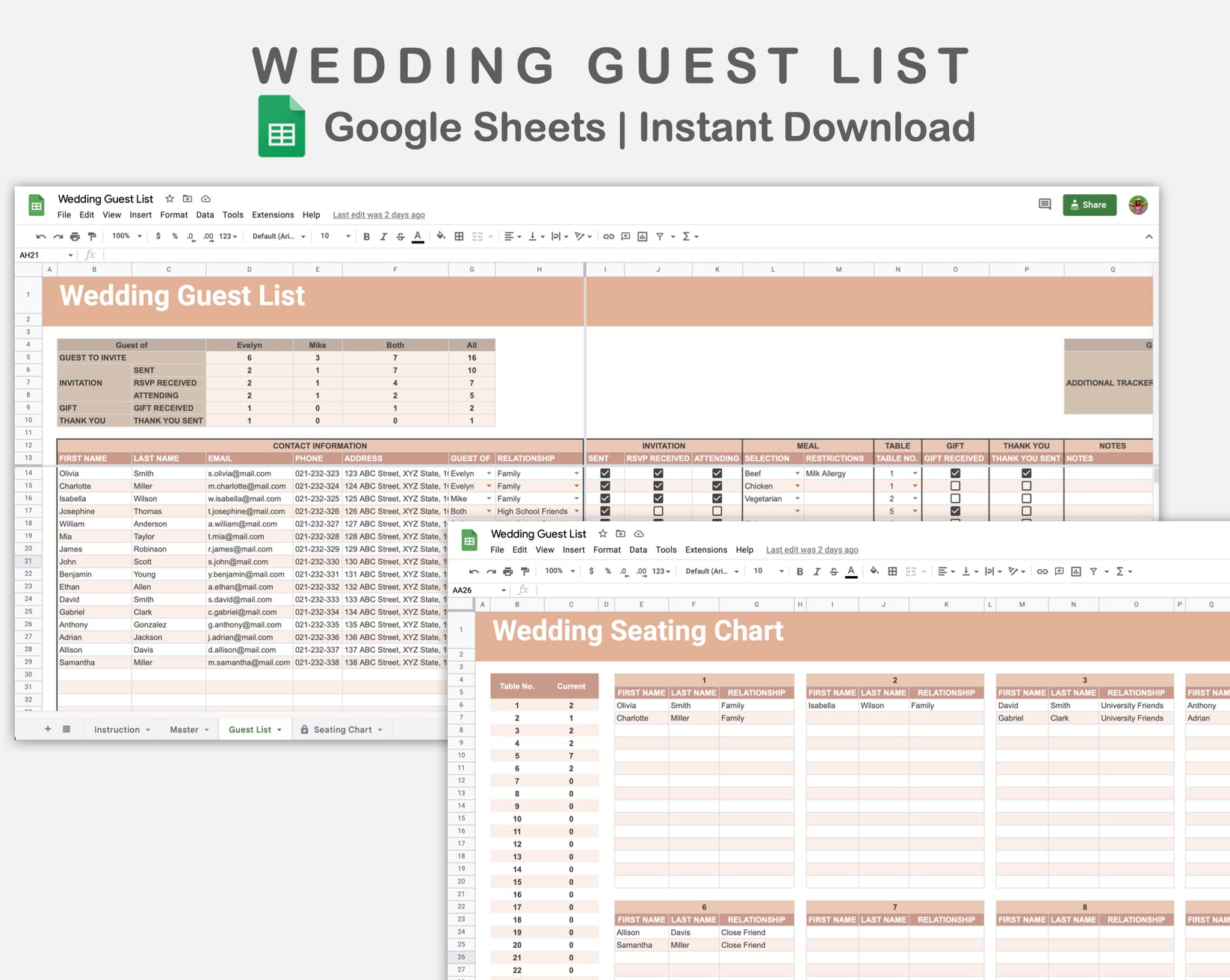 Google Sheets - Wedding Guest List - Neutral – kjunstudio