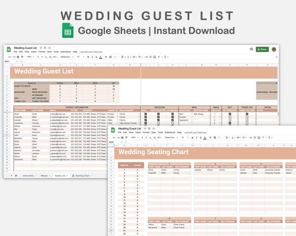 Google Sheets - Wedding Guest List - Neutral – kjunstudio