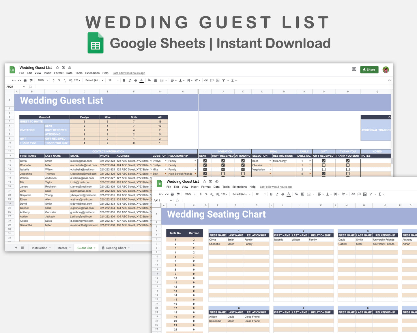 Google Sheets - Wedding Guest List - Sweet