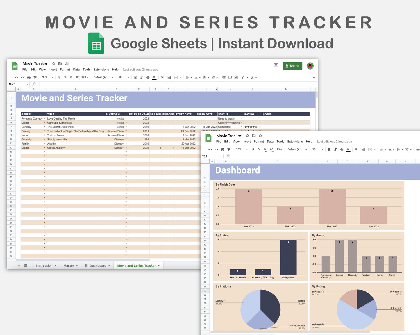 Google Sheets - Movie and Series Tracker - Sweet