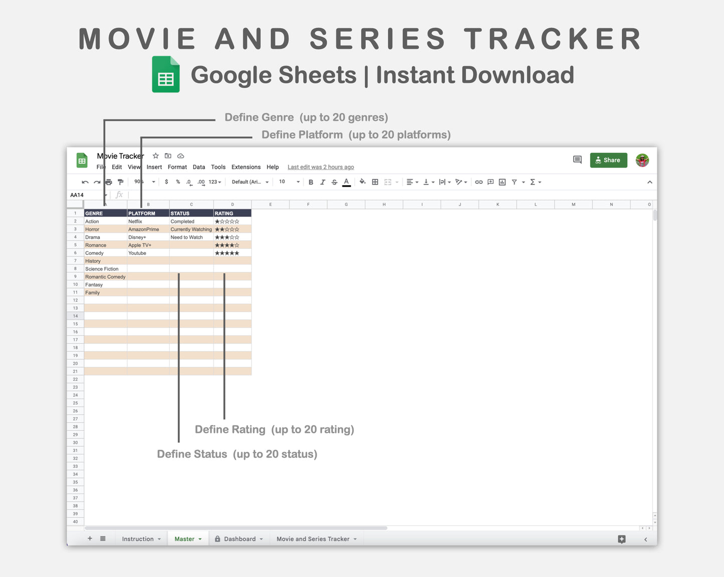 Google Sheets - Movie and Series Tracker - Sweet