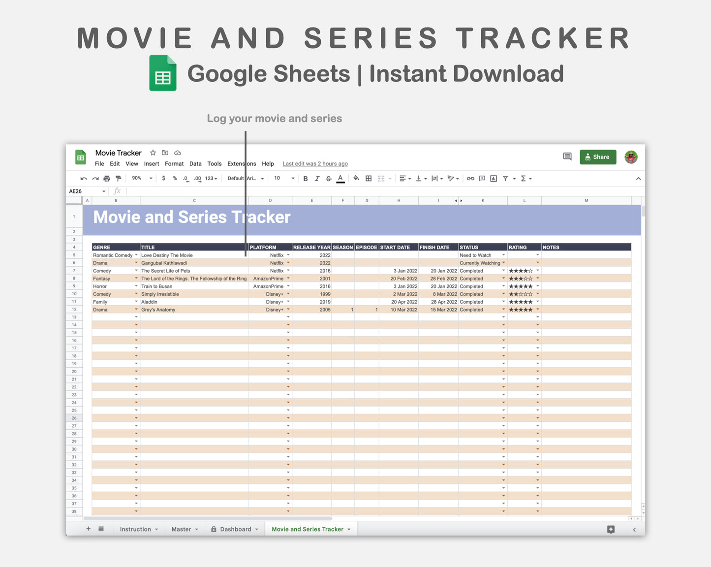 Google Sheets - Movie and Series Tracker - Sweet