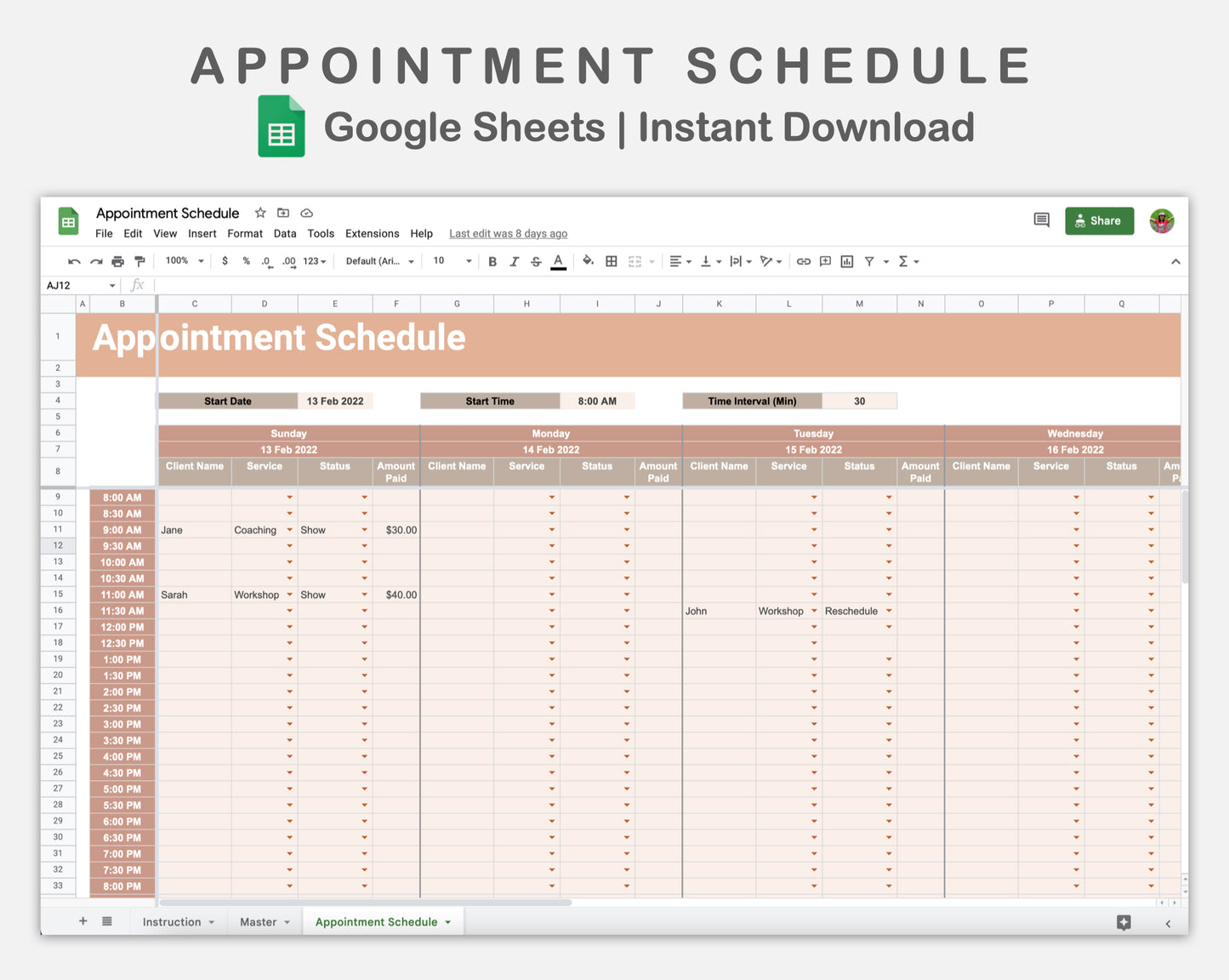 Google Sheets - Appointment Schedule - Neutral