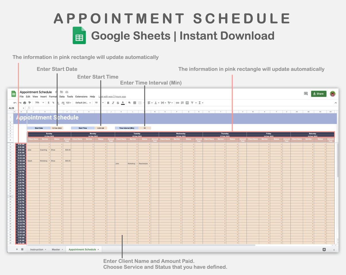 Google Sheets - Appointment Schedule - Sweet – kjunstudio