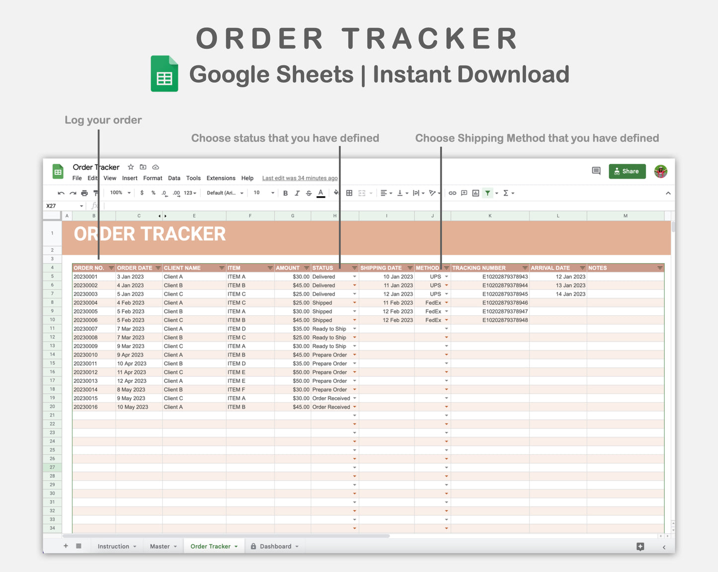 Google Sheets - Order Tracker - Neutral