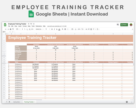 Google Sheets - Employee Training Tracker - Neutral