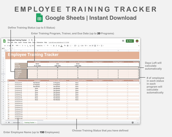 Google Sheets - Employee Training Tracker - Neutral – kjunstudio