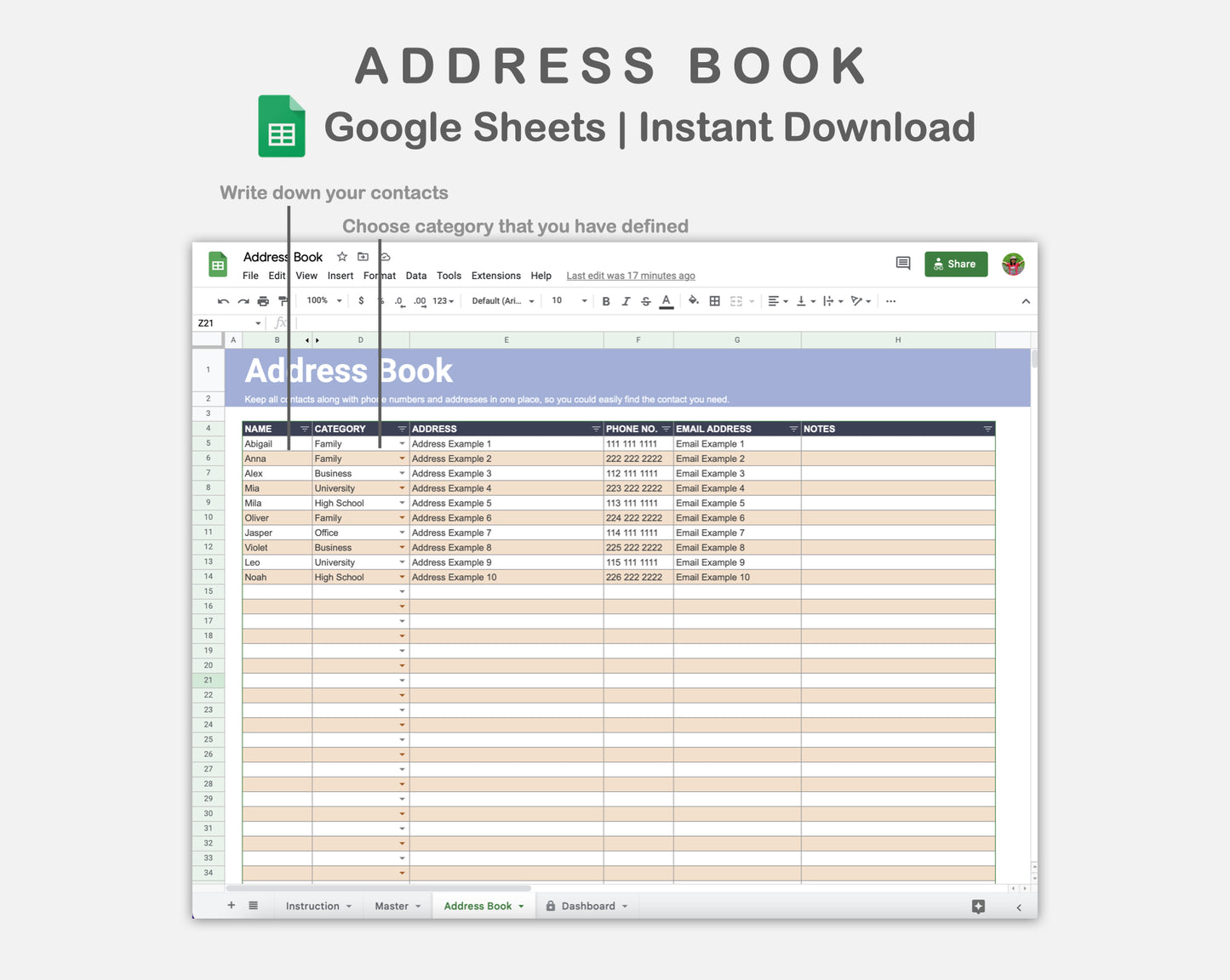 Google Sheets - Address Book - Sweet