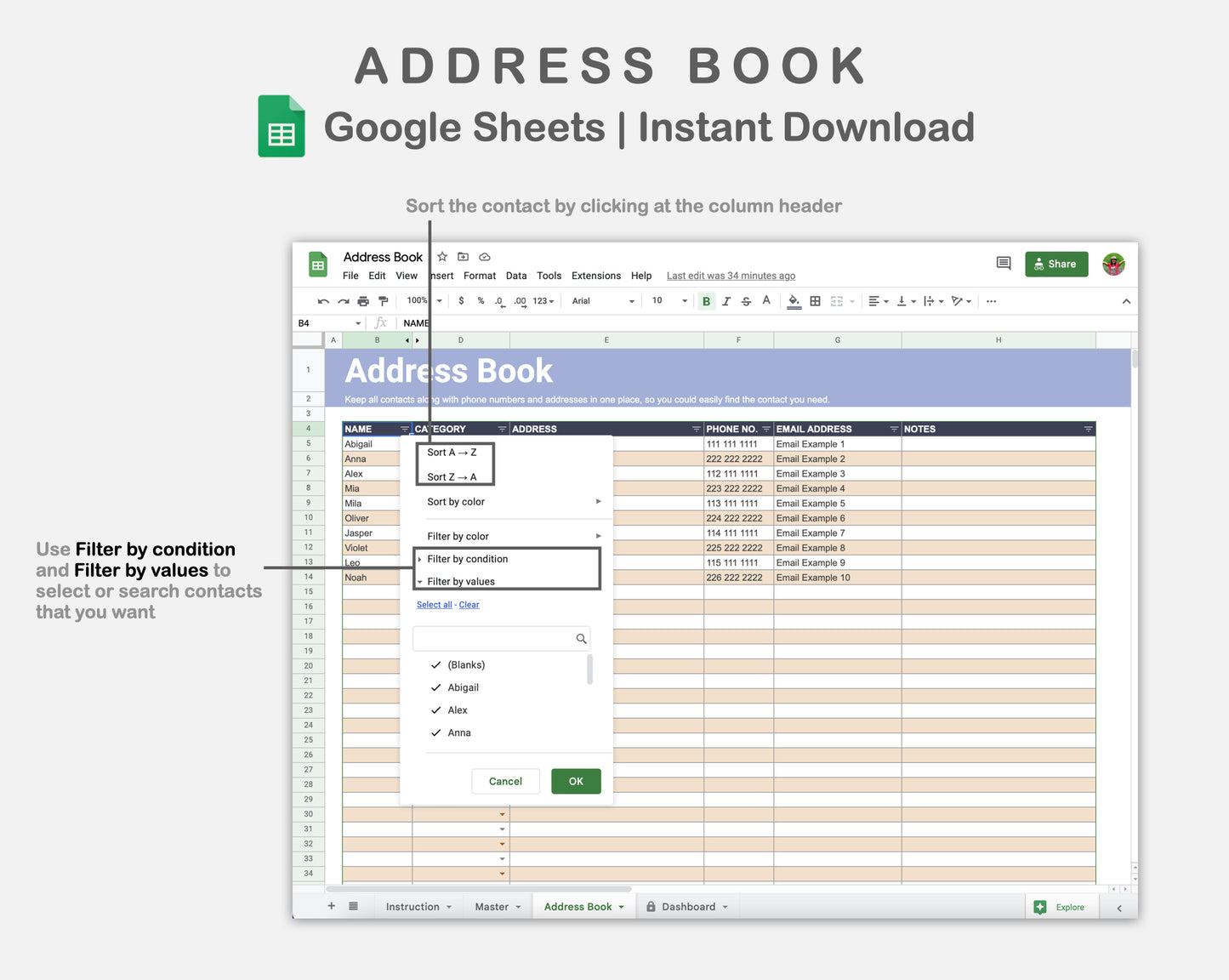 Google Sheets - Address Book - Sweet