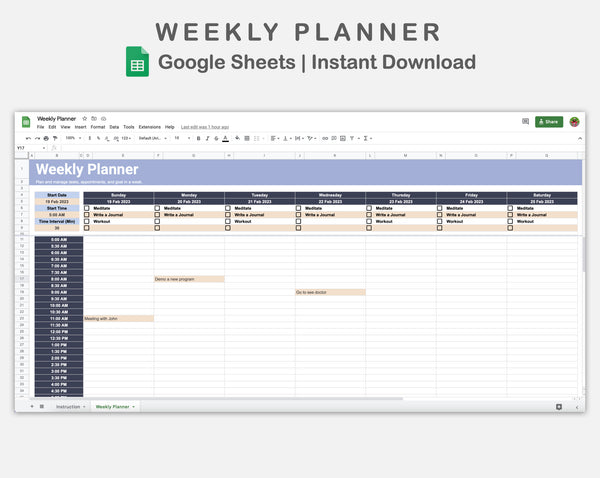 Google Sheets - Weekly Planner - Sweet – kjunstudio