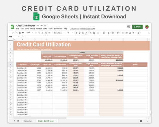 Google Sheets - Credit Card Utilization - Neutral