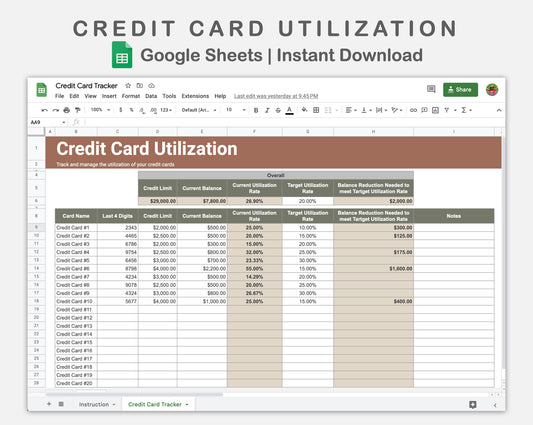 Google Sheets - Credit Card Utilization - Earthy