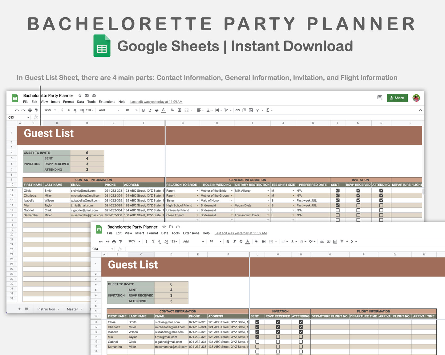 Google Sheets - Bachelorette Party Planner - Earthy