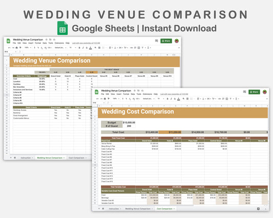 Google Sheets - Wedding Venue Comparison - Boho