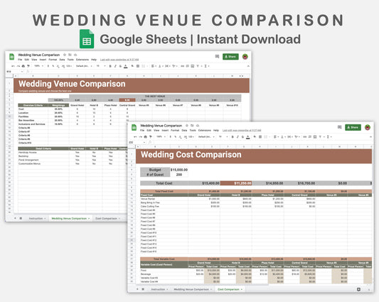 Google Sheets - Wedding Venue Comparison - Earthy