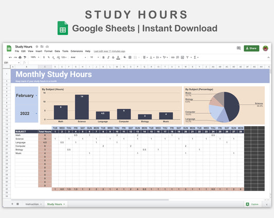 Google Sheets - Study Hours - Sweet