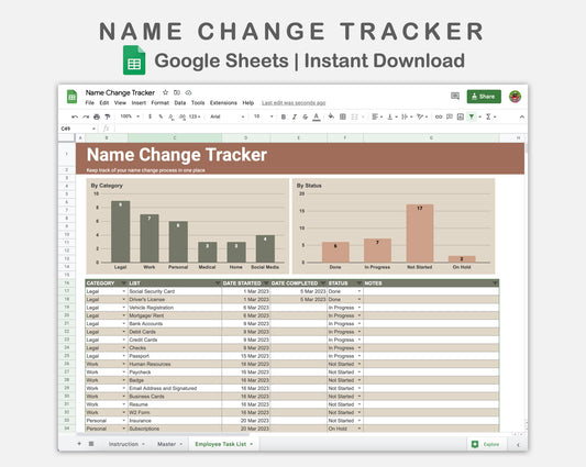 Google Sheets - Name Change Tracker - Earthy