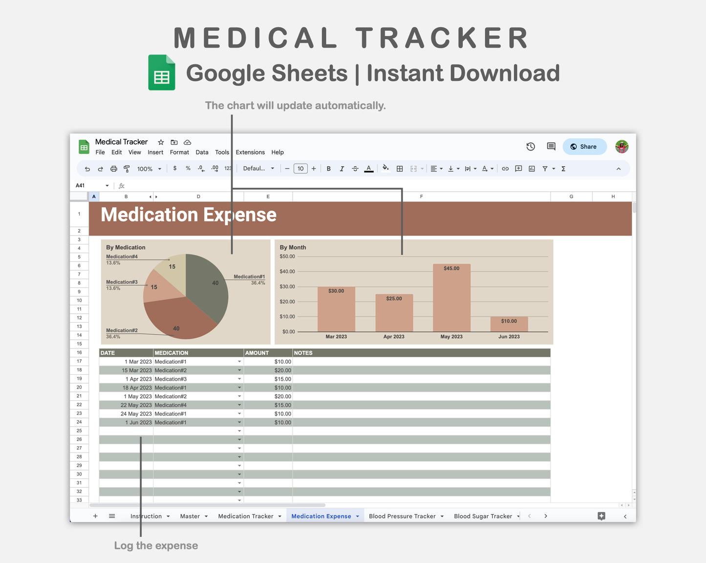 Google Sheets - Medical Tracker - Earthy