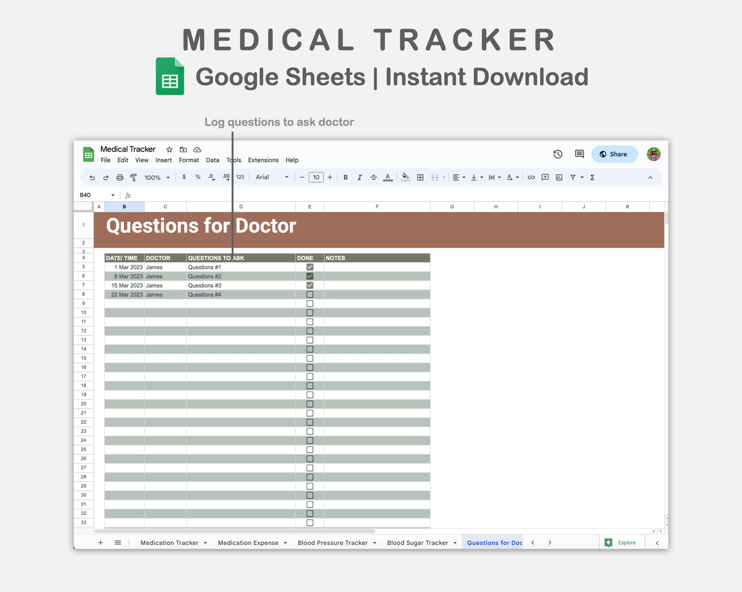 Google Sheets - Medical Tracker - Earthy