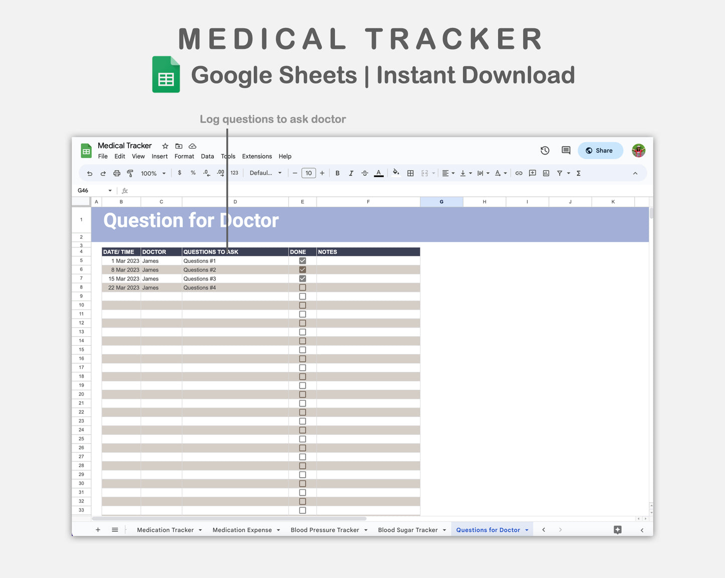 Google Sheets - Medical Tracker - Sweet