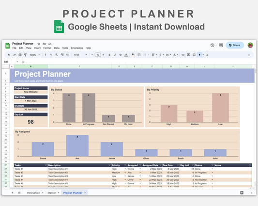 Google Sheets - Project Planner - Sweet