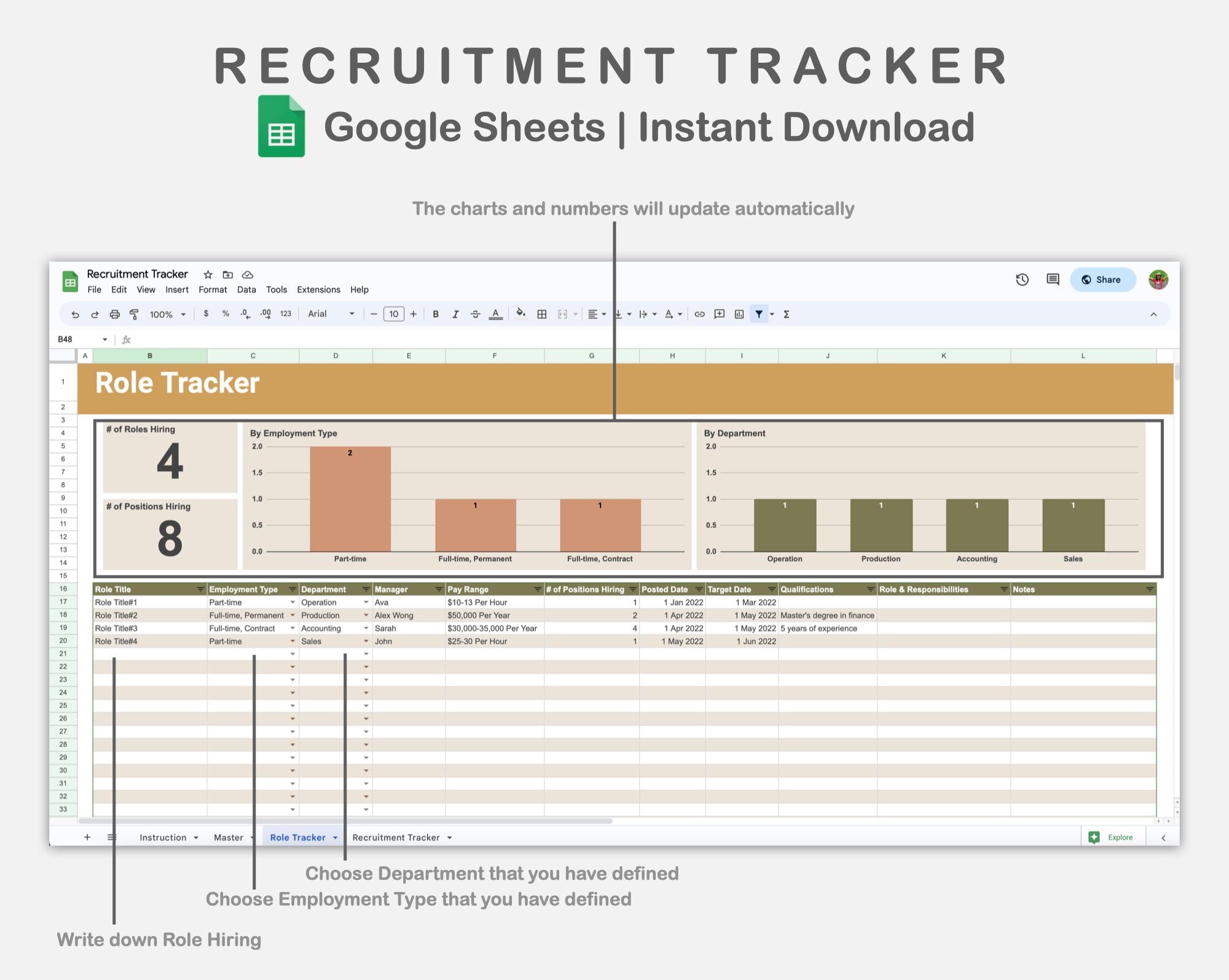 Google Sheets - Recruitment Tracker - Boho – Kjunstudio