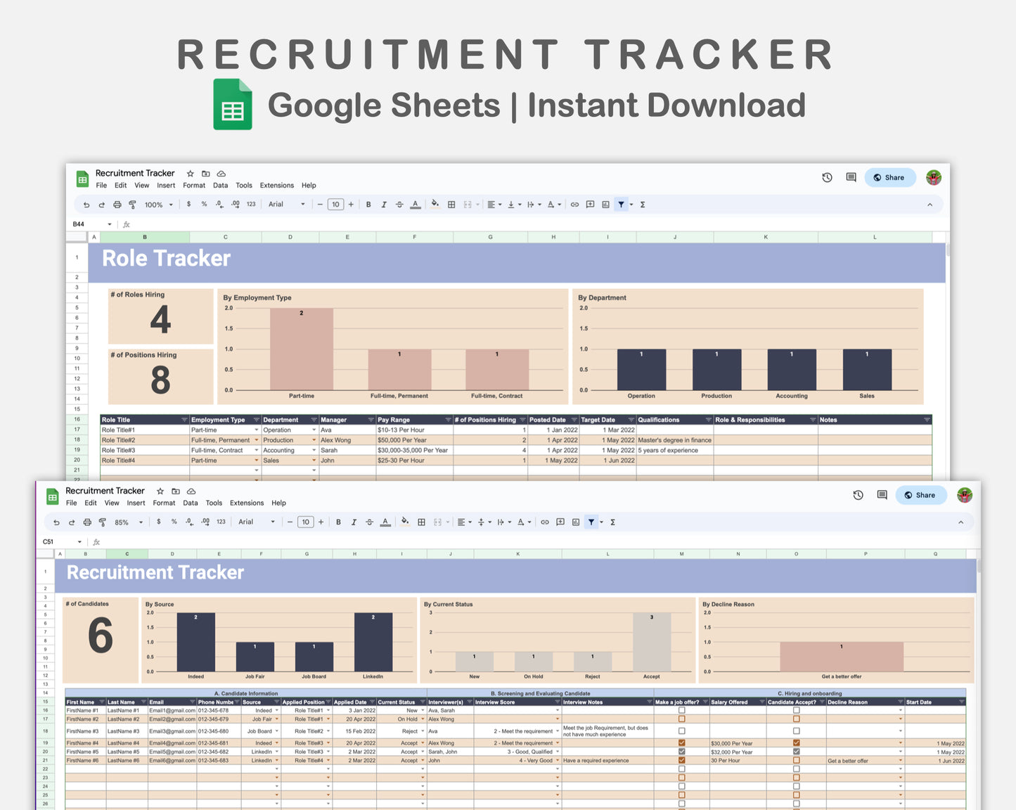 Google Sheets - Recruitment Tracker - Sweet