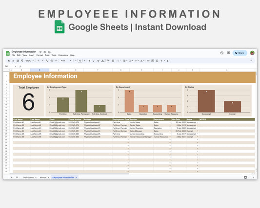 Google Sheets - Employee Information - Boho