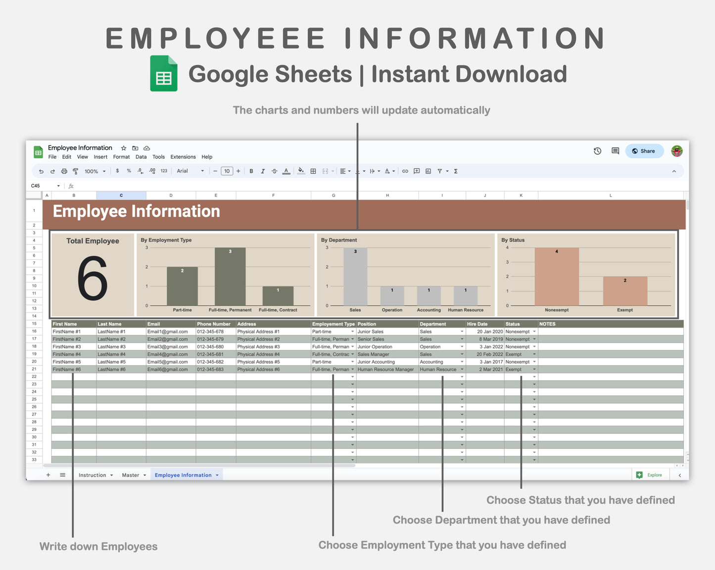 Google Sheets - Employee Information - Earthy