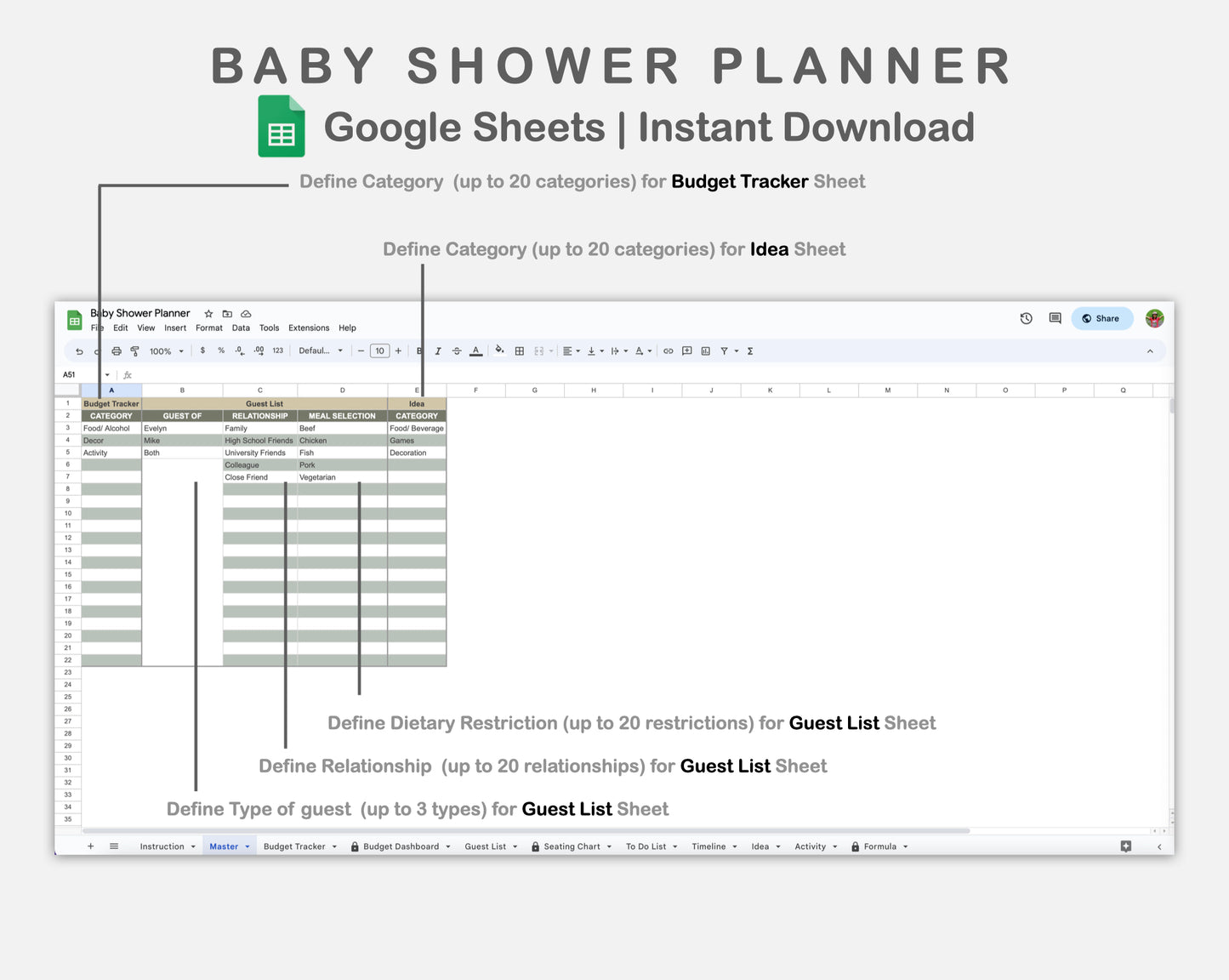 Google Sheets - Baby Shower Planner - Earthy