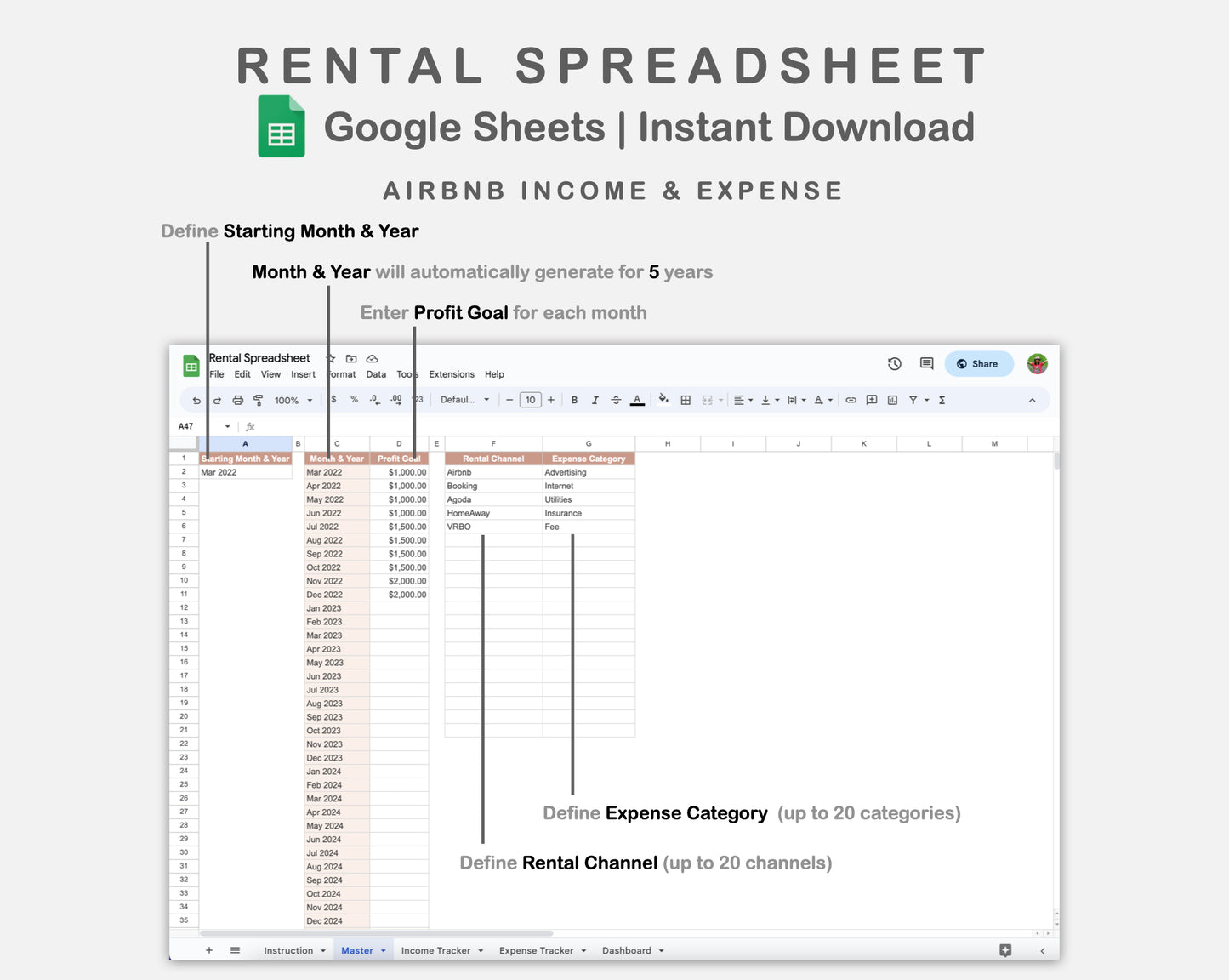 Google Sheets - Rental Spreadsheet - Neutral