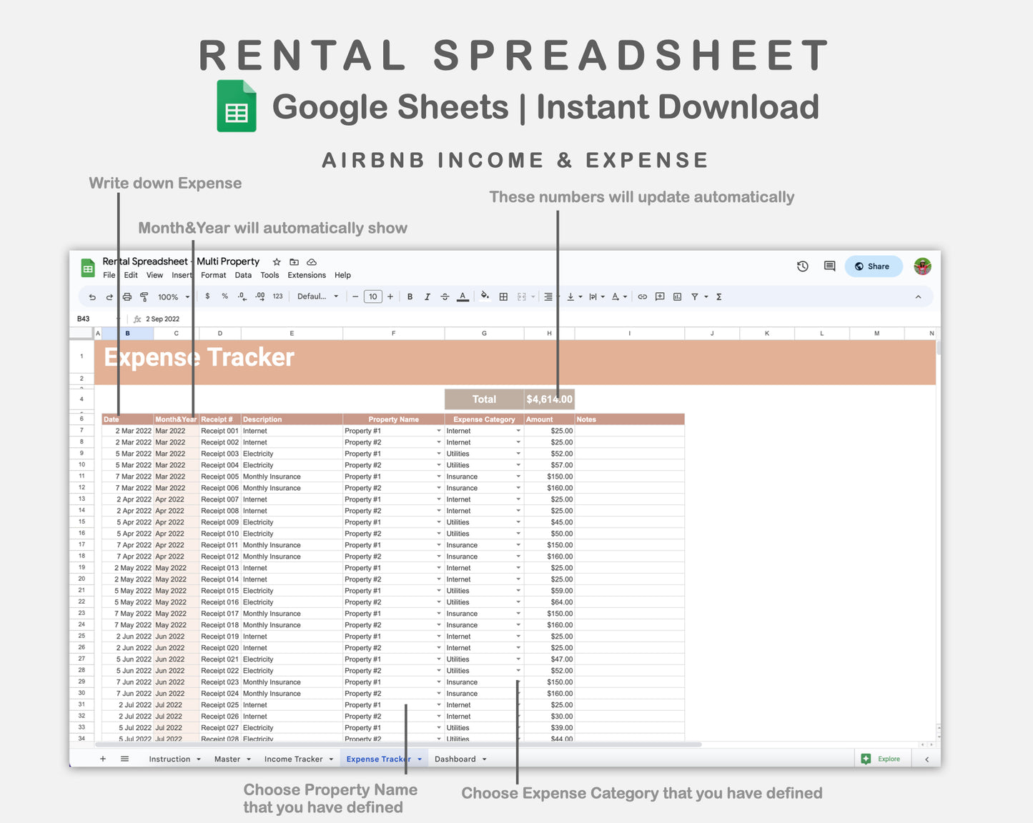 Google Sheets - Rental Spreadsheet - Multi Property - Neutral