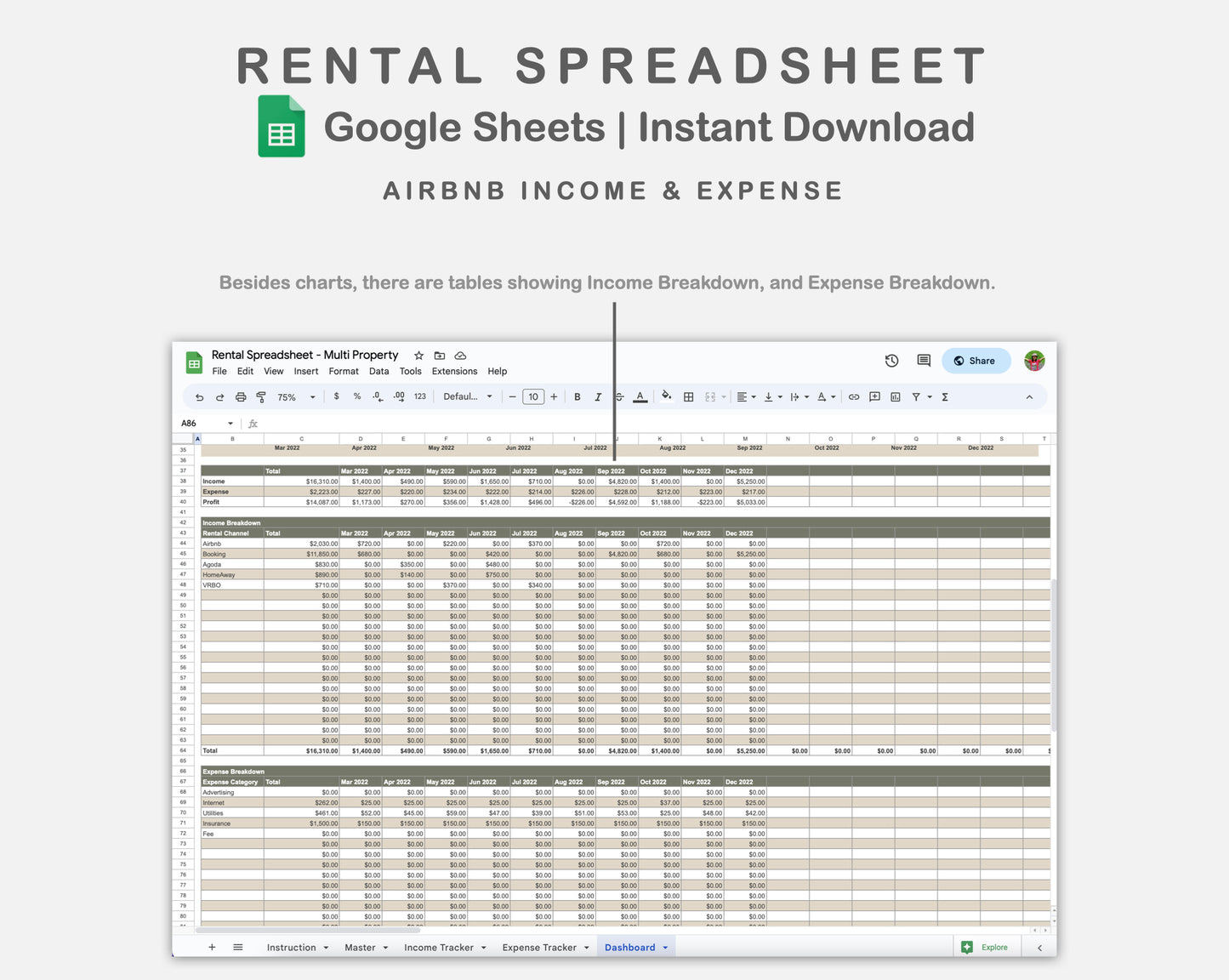 Google Sheets - Rental Spreadsheet - Multi Property - Earthy