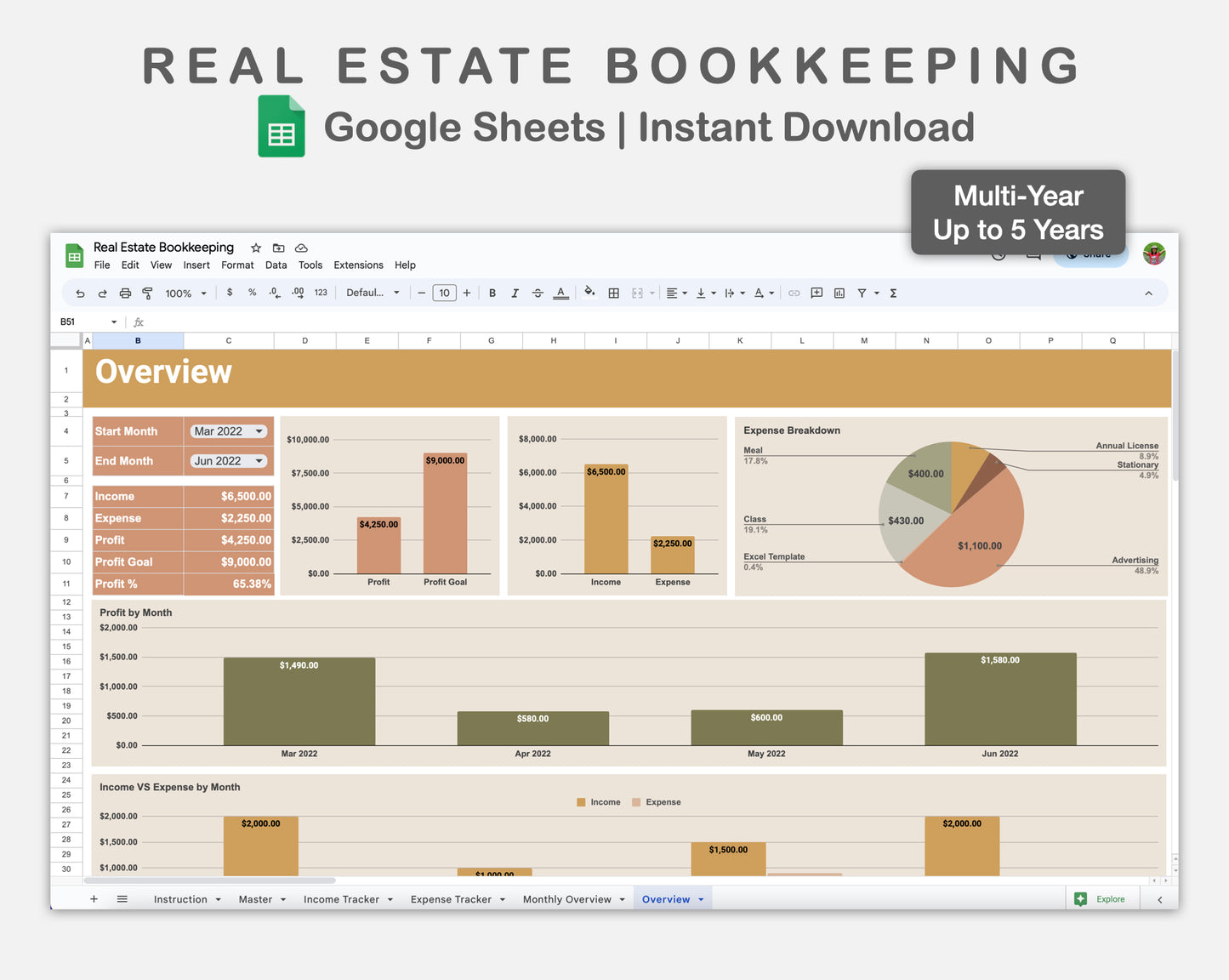 Google Sheets - Real Estate Bookkeeping - Boho